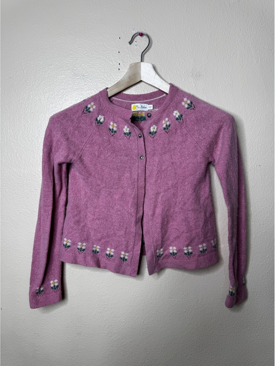 Mini Boden Other - Mini Boden Girls Floral Embroidered Cardigan Pink Wool Blend Buttons 11-12Y